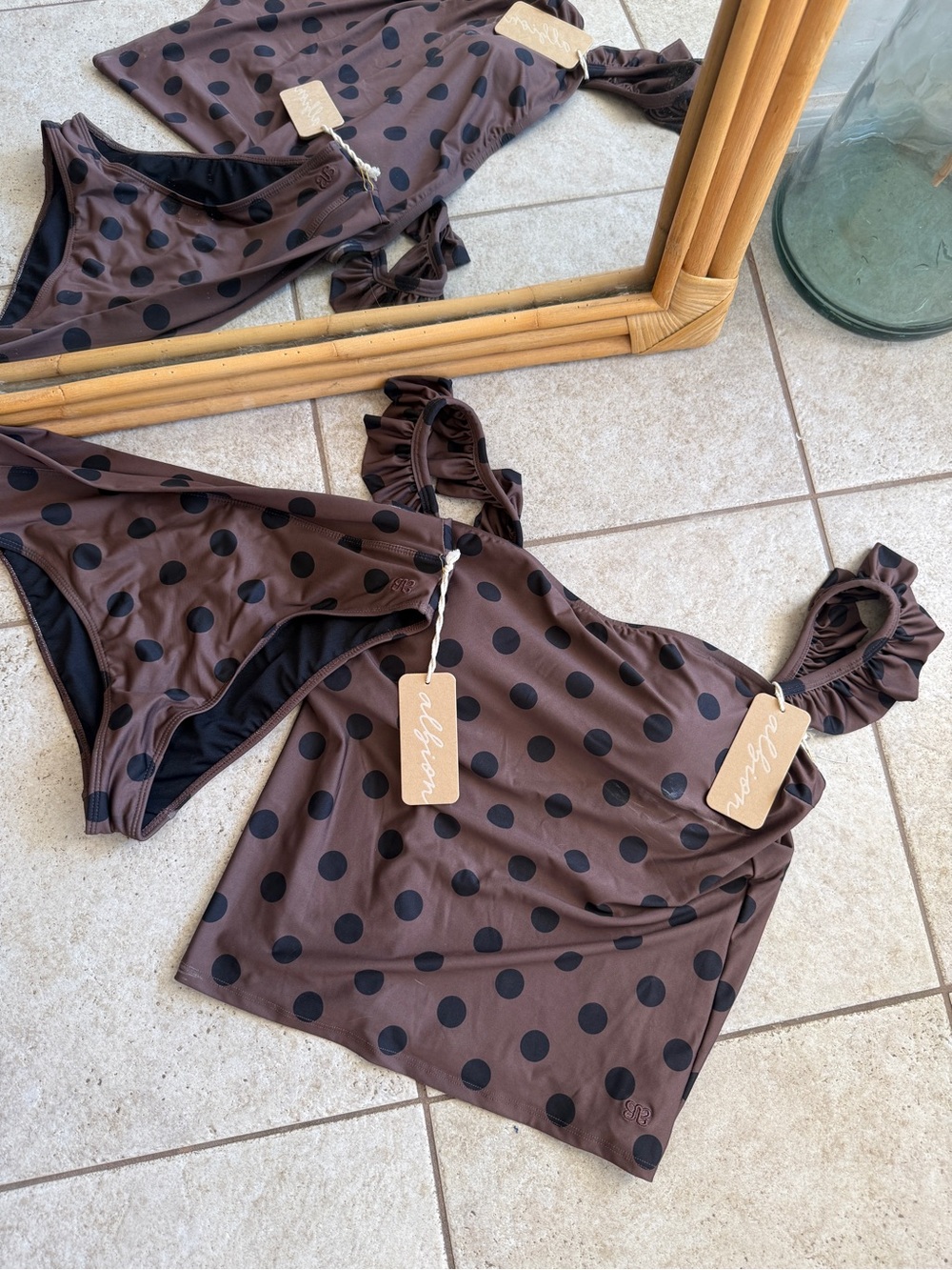 Albion Fit Swim Brown Polka Dot Two-Piece Swim Set